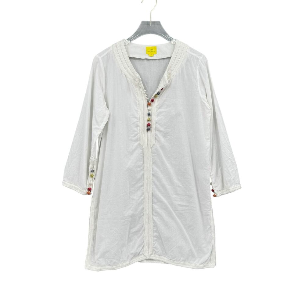 Roberta Roller Rabbit White & Multi Colored Button Loop 3/4 Sleeve Tunic - Picture 6 of 14